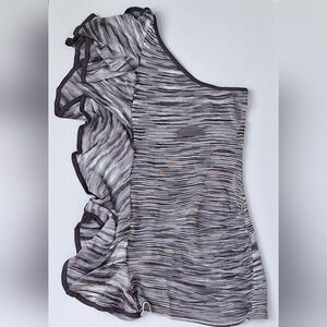 Marciano Asymmetrical Ruffle Top Tunic Stretchy Knit Bodycon Sheer Spacedye XS